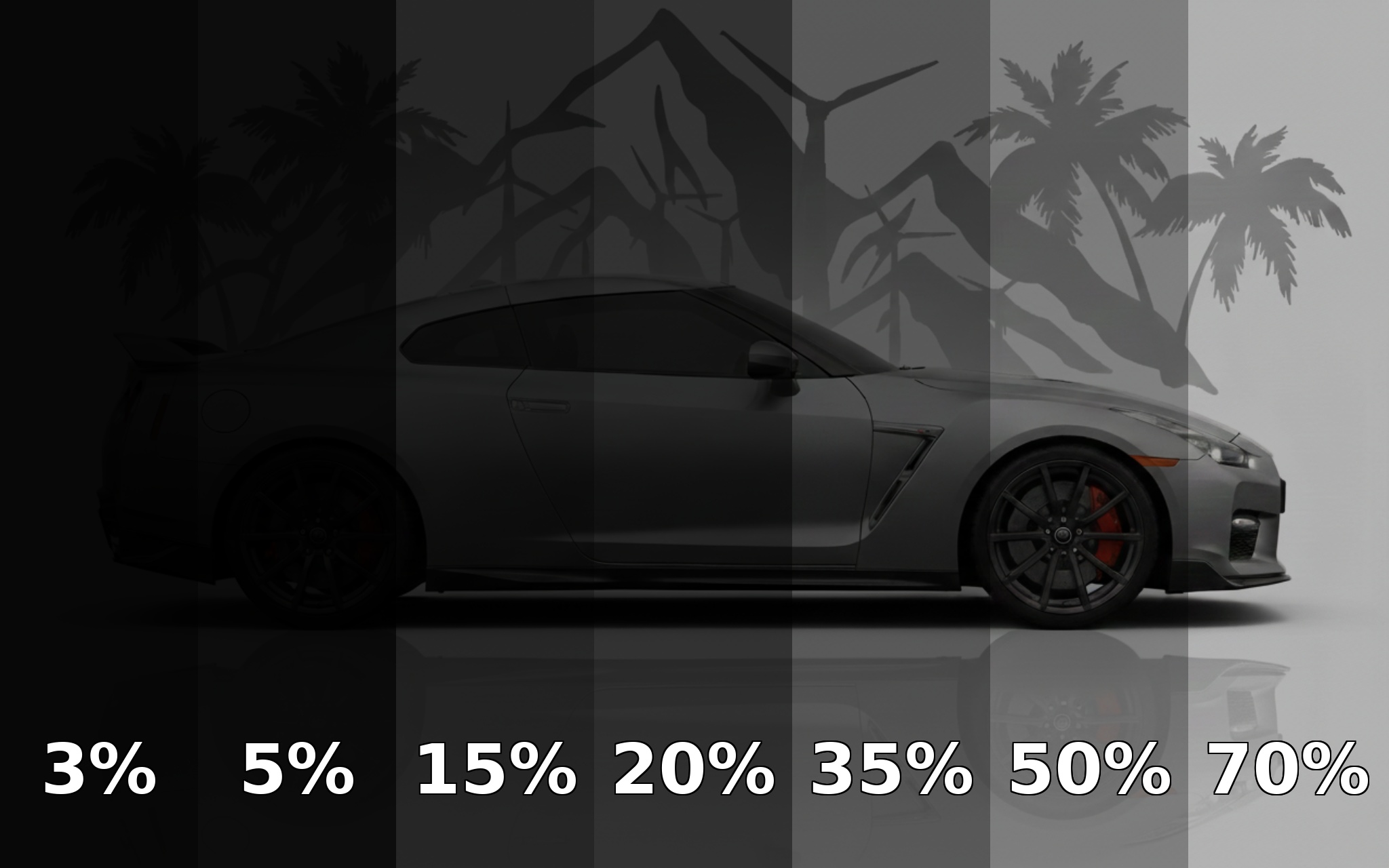 Window tint VLT scale from 5% to 70%